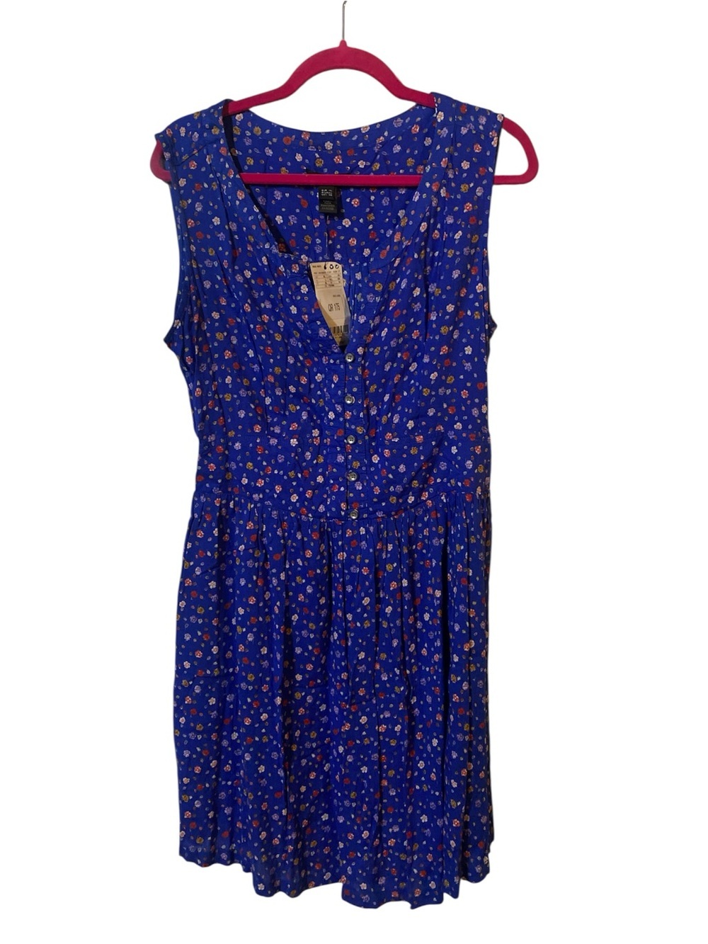 Mango Sleeveless Ditsy Floral Button-Front Blue Dress Large Retro 90s Style NWT